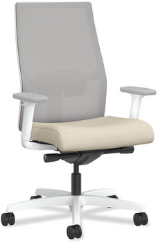 HON® Ignition® 2.0 4-Way Stretch Mid-Back Mesh Task Chair White Adjustable Lumbar Support, Biscotti/Fog/White, Ships in 7-10 Bus Days