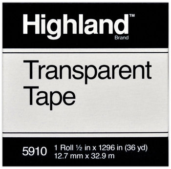 Highland™ Transparent Tape 1" Core, 0.5" x 36 yds, Clear