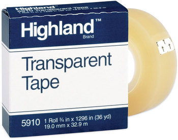 Highland™ Transparent Tape 1" Core, 0.75" x 36 yds, Clear
