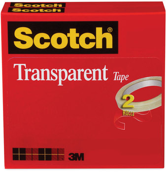 Scotch® Transparent Tape 3" Core, 0.5" x 72 yds, 2/Pack