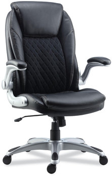 Alera® Leithen Bonded Leather Midback Chair Supports Up to 275 lb, Black Seat/Back, Silver Base