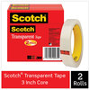 A Picture of product MMM-6002P3472 Scotch® Transparent Tape 3" Core, 0.75" x 72 yds, 2/Pack