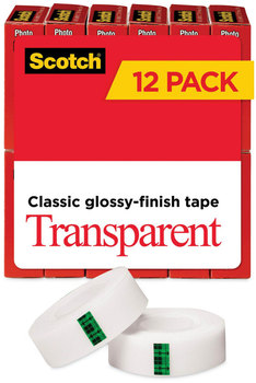 Scotch® Transparent Tape 1" Core, 0.75" x 83.33 ft, 12/Pack