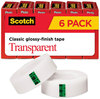 A Picture of product MMM-600K6 Scotch® Transparent Tape 1" Core, 0.75" x 83.33 ft, 6/Pack