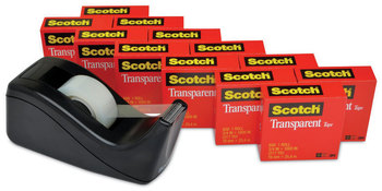 Scotch® Transparent Tape with Black Dispenser Value Pack 1" Core, 0.75" x 83.33 ft,