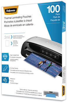Fellowes® Laminating Pouches 3 mil, 9" x 11.5", Gloss Clear, 100/Pack