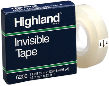 Highland™ Invisible Permanent Mending Tape 1" Core, 0.5" x 36 yds, Clear