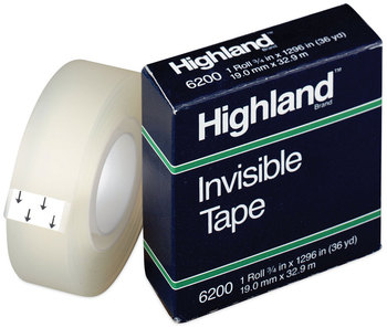 Highland™ Invisible Permanent Mending Tape 1" Core, 0.75" x 36 yds, Clear