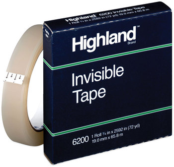 Highland™ Invisible Permanent Mending Tape 3" Core, 0.75" x 72 yds, Clear