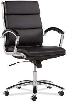 Alera® Neratoli® Mid-Back Slim Profile Chair Faux Leather, Supports Up to 275 lb, Black Seat/Back, Chrome Base