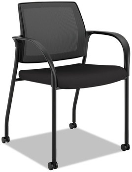 HON® Ignition® 2.0 4-Way Stretch Mesh Back Mobile Stacking Chair Supports 300 lb, 18" Seat Height, Black Seat/Back, Base