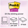 A Picture of product MMM-6228SSAN Post-it® Notes Super Sticky Pads in Playful Primary Colors Collection 2" x 90 Sheets/Pad, 8 Pads/Pack