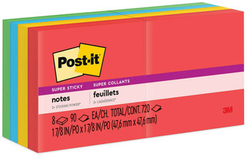 Post-it® Notes Super Sticky Pads in Playful Primary Colors Collection 2" x 90 Sheets/Pad, 8 Pads/Pack