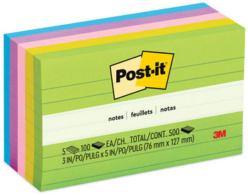 Post-it® Notes Original Pads in Floral Fantasy Colors Collection Note Ruled, 3" x 5", 100 Sheets/Pad, 5 Pads/Pack