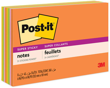 Post-it® Notes Super Sticky Meeting in Energy Boost Colors Collection 6" x 4", 45 Sheets/Pad, 8 Pads/Pack