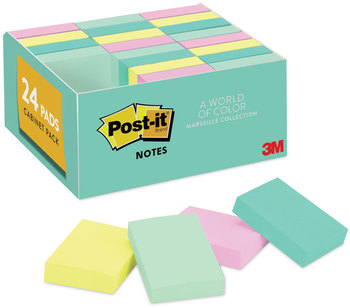 Post-it® Notes Original Pads in Beachside Cafe Colors Collection Value Pack, 1.38" x 1.88", 100 Sheets/Pad, 24 Pads/Pack