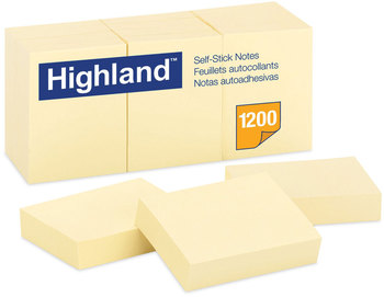 Highland™ Self-Stick Notes 1.38" x 1.88", Yellow, 100 Sheets/Pad, 12 Pads/Pack
