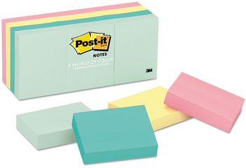 Post-it® Notes Original Pads in Beachside Cafe Colors Collection 1.38" x 1.88", 100 Sheets/Pad, 12 Pads/Pack