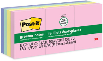 Post-it® Greener Notes Original Recycled Note Pads 1.38" x 1.88", Sweet Sprinkles Collection Colors, 100 Sheets/Pad, 12 Pads/Pack
