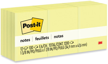Post-it® Notes Original Pads in Canary Yellow 1.38" x 1.88", 100 Sheets/Pad, 12 Pads/Pack