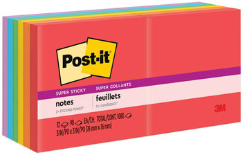 Post-it® Notes Super Sticky Pads in Playful Primary Colors Collection 3" x 90 Sheets/Pad, 12 Pads/Pack