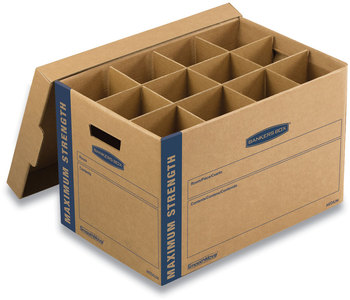 Bankers Box® SmoothMove™ Kitchen Moving Kit with Dividers + Foam, Half Slotted Container (HSC), Medium, 12.25" x 18.5" 12", Brown/Blue