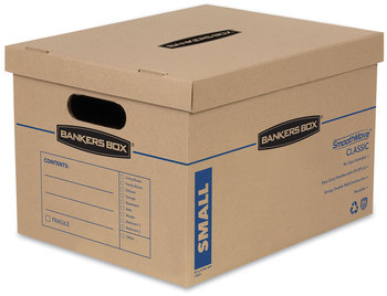 Bankers Box® SmoothMove™ Classic Moving & Storage Boxes Moving/Storage Half Slotted Container (HSC), Small, 12" x 15" 10", Brown/Blue, 15/Carton