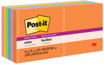 Post-it® Notes Super Sticky Pads in Energy Boost Colors Collection 3" x 90 Sheets/Pad, 12 Pads/Pack