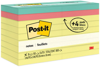 Post-it® Notes Original Pads Assorted Value Packs Pack, 3 x (14) Canary Yellow, (4) Poptimistic Collection Colors, 100 Sheets/Pad, 18 Pads/Pack