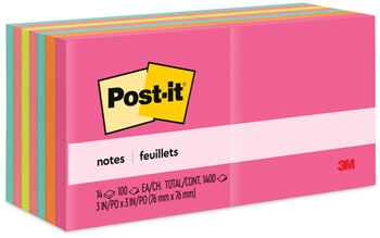 Post-it® Notes Original Pads in Poptimistic Colors Value Pack, 3" x 100 Sheets/Pad, 14 Pads/Pack