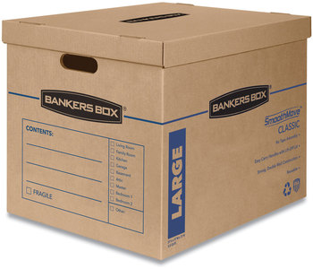 Bankers Box® SmoothMove™ Classic Moving & Storage Boxes Moving/Storage Half Slotted Container (HSC), Large, 17" x 21" Brown/Blue, 5/Carton