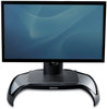 A Picture of product FEL-8020101 Fellowes® Smart Suites™ Corner Monitor Riser For 21" Monitors, 18.5" x 12.5" 3.88" to 5.13", Black/Clear Frost, Supports 40 lbs