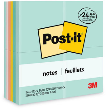 Post-it® Notes Original Pads in Beachside Cafe Colors Collection Value Pack, 3" x 100 Sheets/Pad, 24 Pads/Pack