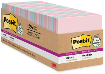 Post-it® Notes Super Sticky Recycled in Wanderlust Pastel Colors Collection Cabinet Pack, 3" x 70 Sheets/Pad, 24 Pads/Pack
