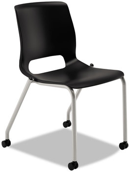 HON® Motivate® Four-Leg Stacking Chair with Plastic Seat, Supports 300 lb, 17.75" Height, Onyx Seat/Back, Platinum Base, 2/CT