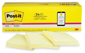 Post-it® Notes Super Sticky Pads in Canary Yellow Cabinet Pack, 3" x 90 Sheets/Pad, 24 Pads/Pack