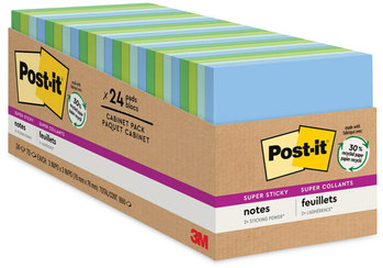 Post-it® Notes Super Sticky Recycled in Oasis Colors Collection Cabinet Pack, 3 x 70 Sheets/Pad, 24 Pads/Pack