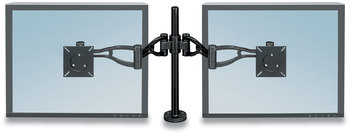 Fellowes® Professional Series Depth Adjustable Dual Monitor Arm 360 deg Rotation, 37 Tilt, Pan, Black, Supports 24 lb