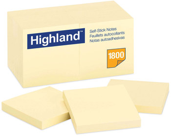 Highland™ Self-Stick Notes 3" x Yellow, 100 Sheets/Pad, 18 Pads/Pack
