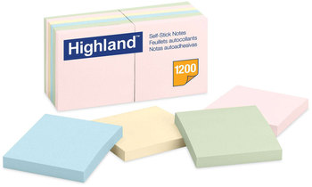 Highland™ Self-Stick Notes 3" x Assorted Pastel Colors, 100 Sheets/Pad, 12 Pads/Pack