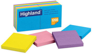 Highland™ Self-Stick Notes 3" x Assorted Bright Colors, 100 Sheets/Pad, 12 Pads/Pack