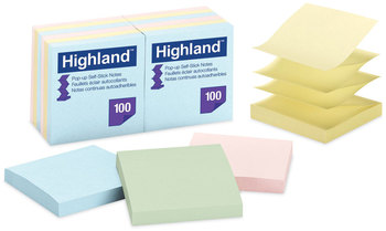 Highland™ Self-Stick Notes Accordion-Style 3" x Assorted Pastel Colors, 100 Sheets/Pad, 12 Pads/Pack