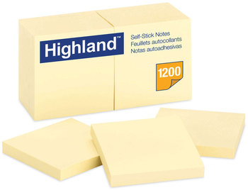 Highland™ Self-Stick Notes 3" x Yellow, 100 Sheets/Pad, 12 Pads/Pack
