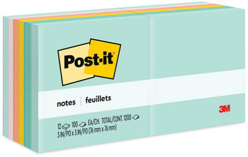 Post-it® Notes Original Pads in Beachside Cafe Colors Collection 3" x 100 Sheets/Pad, 12 Pads/Pack