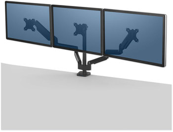 Fellowes® Platinum Series Triple Monitor Arm for 27" Monitors, 360 deg Rotation, +85/-20 Tilt, Pan, Black, Supports 20 lb