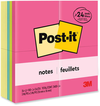 Post-it® Notes Original Pads Assorted Value Packs Pack, 3" x (12) Canary Yellow, Poptimistic Collection, 100 Sheets/Pad, 24 Pads/Pack