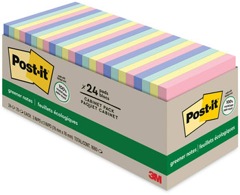 Post-it® Greener Notes Original Recycled Note Pads Pad Cabinet Pack, 3" x Sweet Sprinkles Collection Colors, 75 Sheets/Pad, 24 Pads/Pack