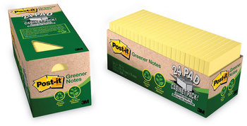 Post-it® Greener Notes Original Recycled Note Pads Pad Cabinet Pack, 3" x Canary Yellow, 75 Sheets/Pad, 24 Pads/Pack