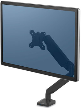 Fellowes® Platinum Series Single Monitor Arm For 30" Monitors, 360 deg Rotation, 180 Tilt, Pan, Black, Supports 20 lb