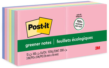 Post-it® Greener Notes Original Recycled Note Pads 3" x Sweet Sprinkles Collection Colors, 100 Sheets/Pad, 12 Pads/Pack